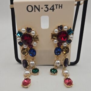 NWT ON 34TH Gold Multicolor Gemstone Earrings
